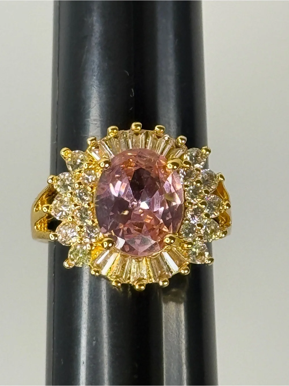 Pink Oval CZ Ballerina Cocktail Ring Gold Plated Adjustable New